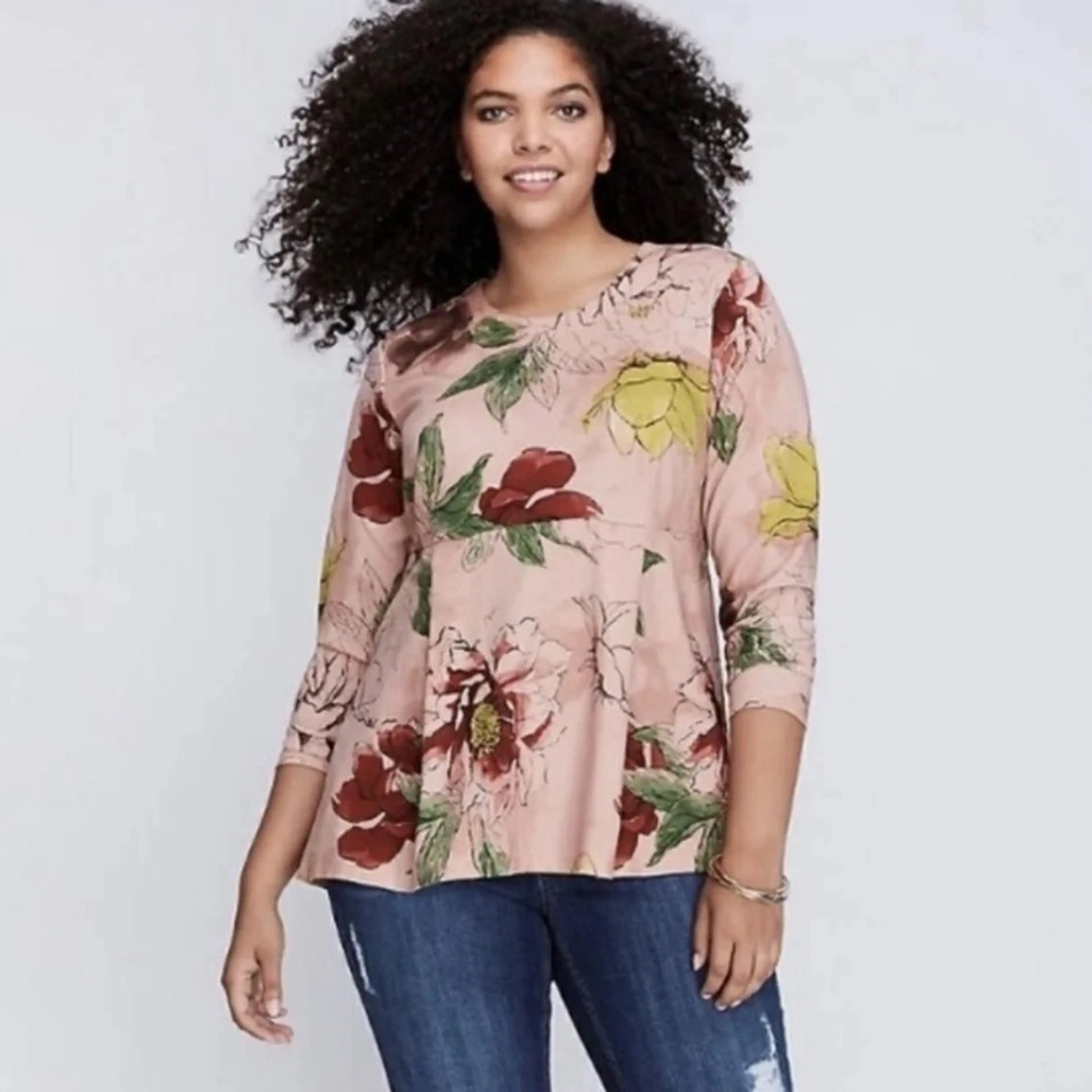 Melissa McCarthy Seven7 Tunic Top Pink Floral Size 0X= Size 10/12